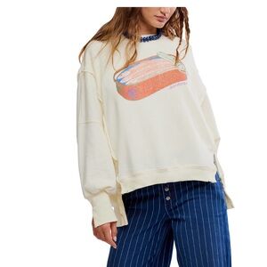 NWT Free People Graphic Camden High-Low Sweatshirt in size Small, color Sardine